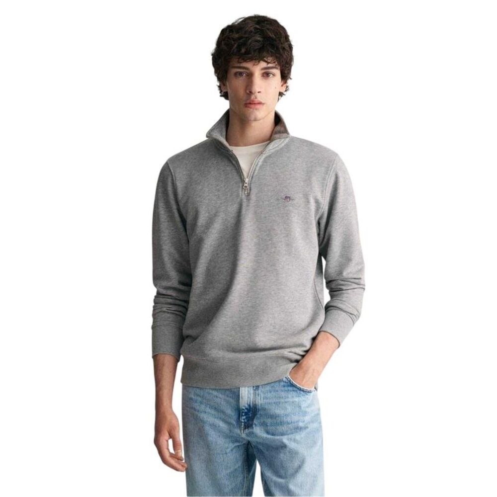 Gant Mens Embroidered Logo Half Zip Sweatshirt / Gray